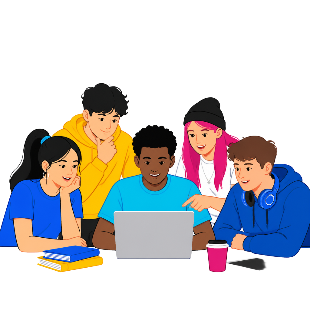 Groupe d'adolescents découvrant la programmation autour d'un ordinateur portable
